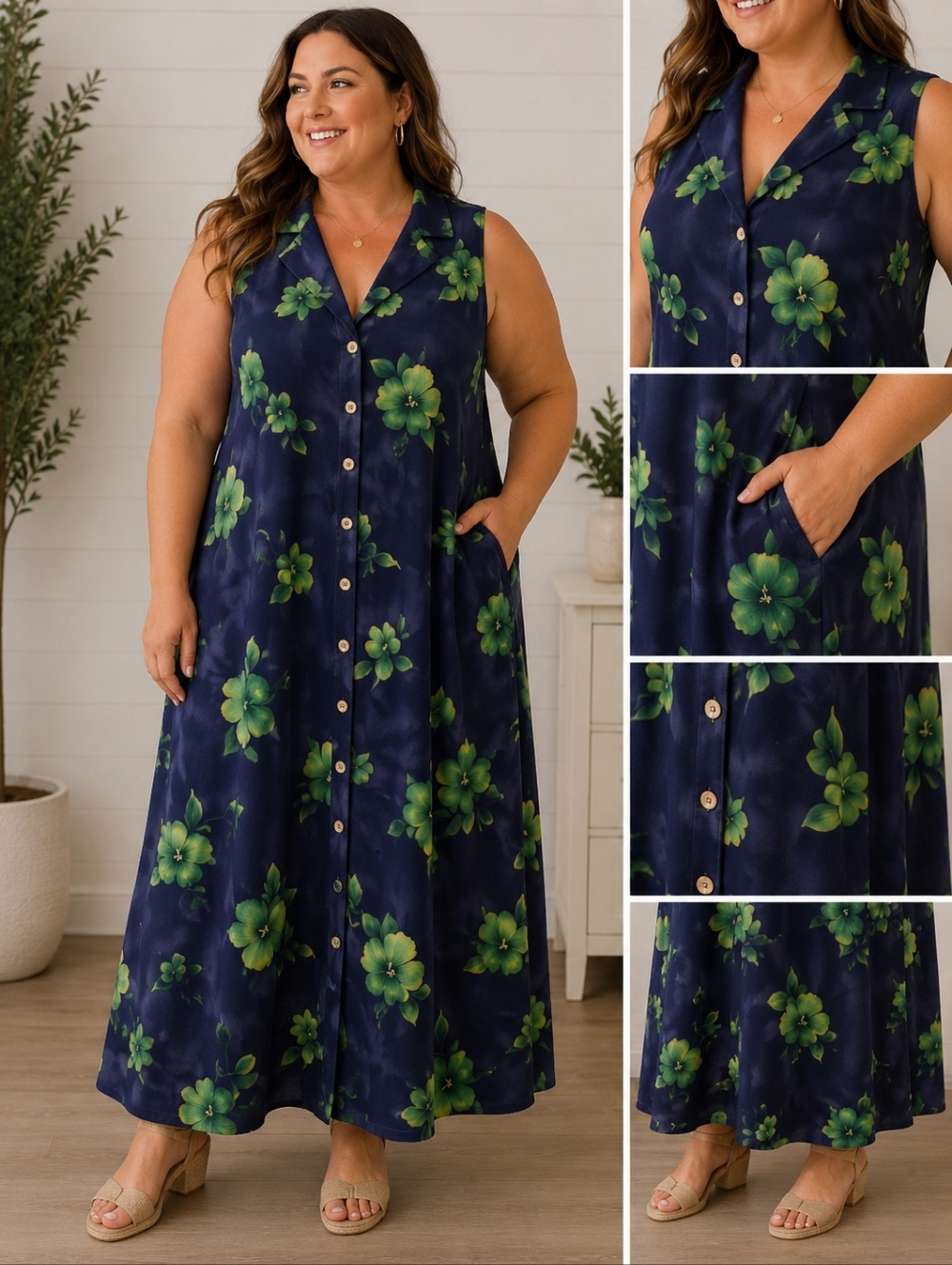 Floral Sleeveless Maxi Dress - Purple and Green